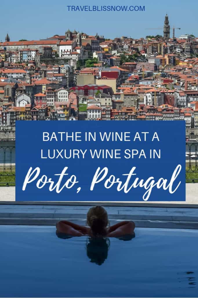 Swimming in the pool, with an amazing view of Porto at a wine spa in Portugal