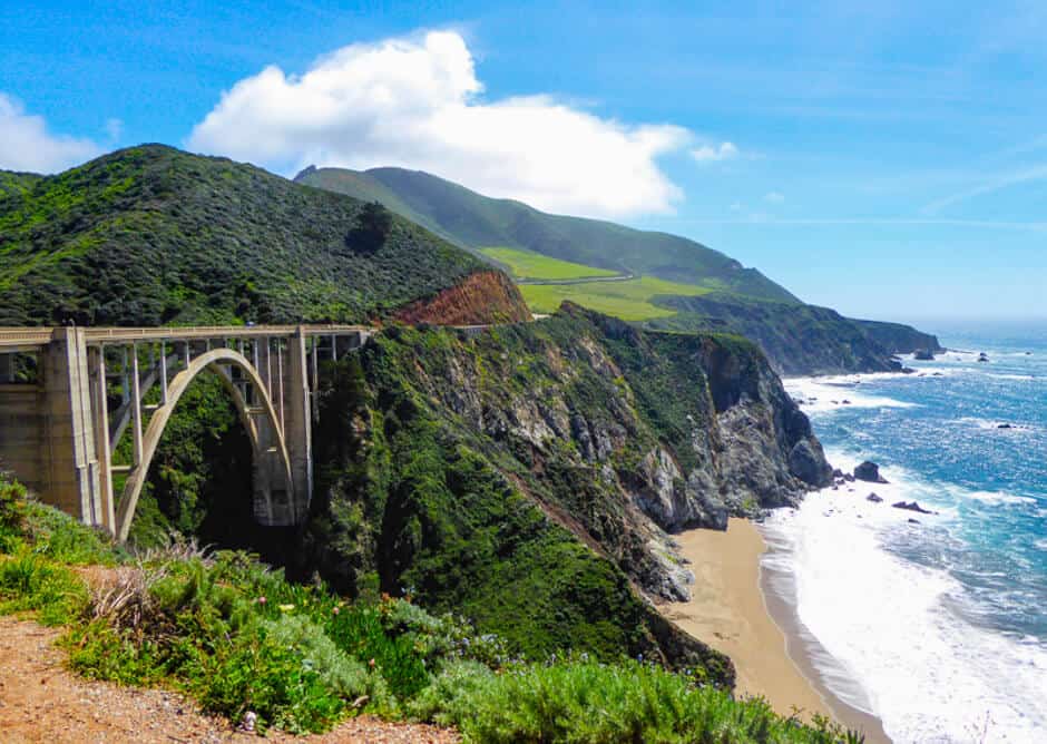 High Bixby Creek Bridge above one of the beaches in northern California in the Big Sur area