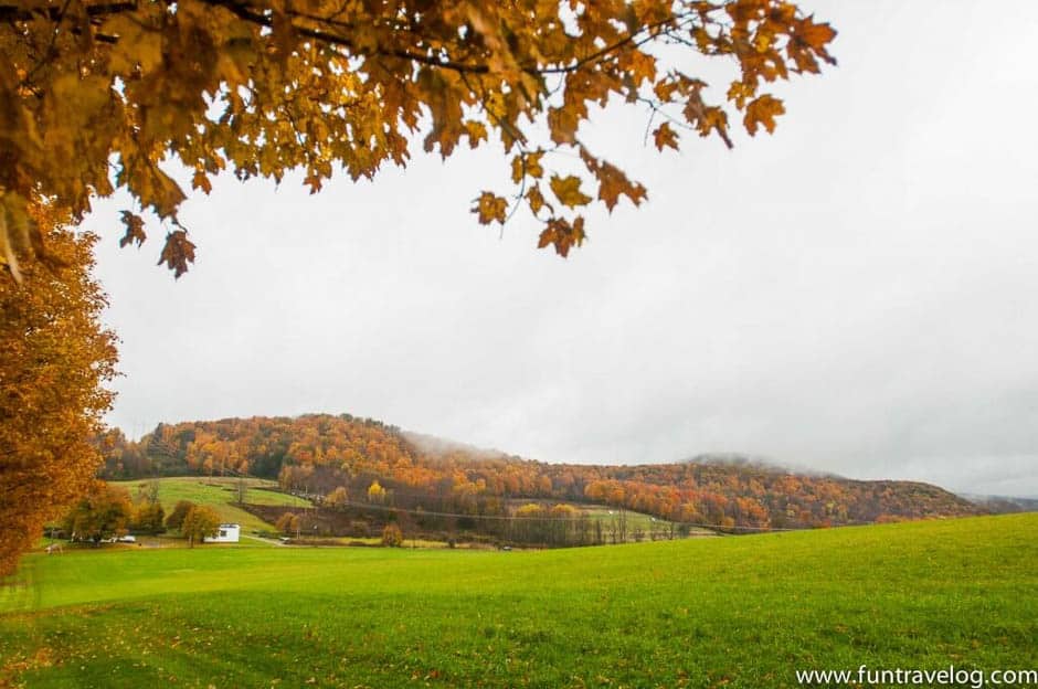 Misty fall view in the Berkshires, Massachusetts on a road trip in New England US