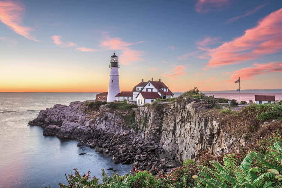 Coastal lighthouse on a scenic drive in Maine