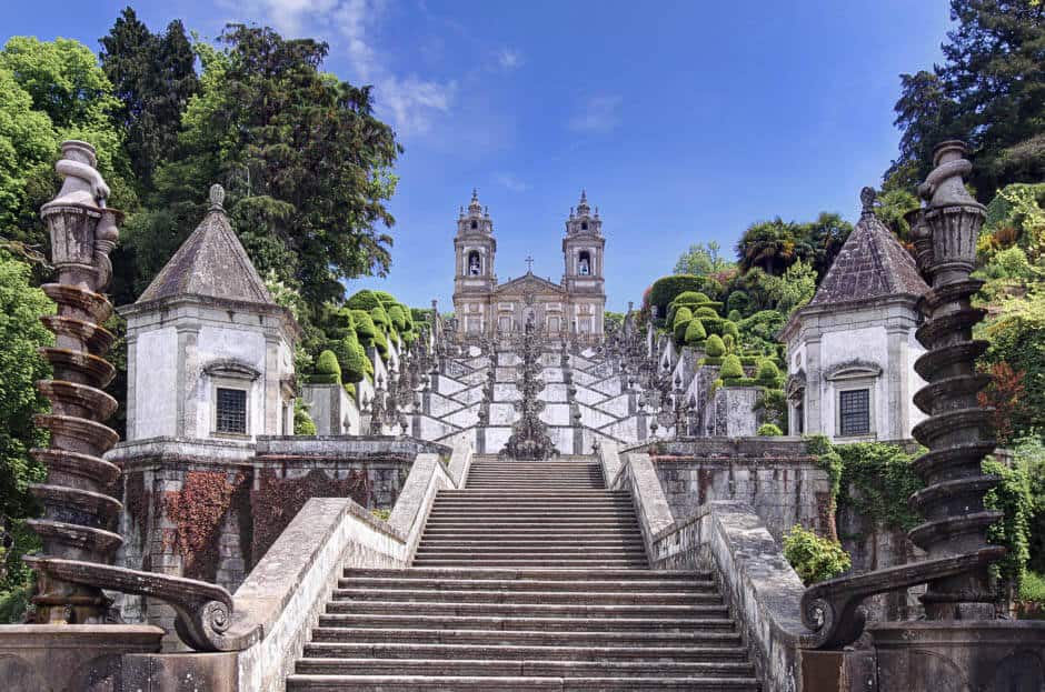 Elaborate staircase leading to a medieval church in Braga, Portugal