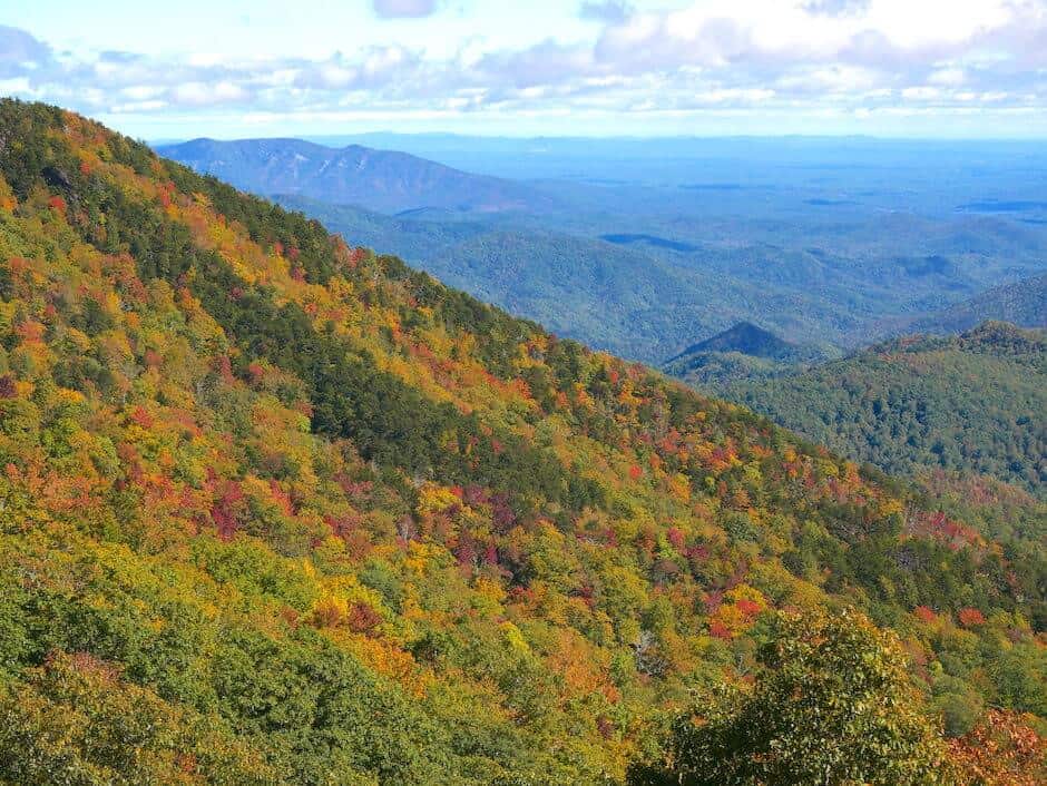 Beautiful fall foliage over the Blue Ridge Mountains in Asheville, North Carolina